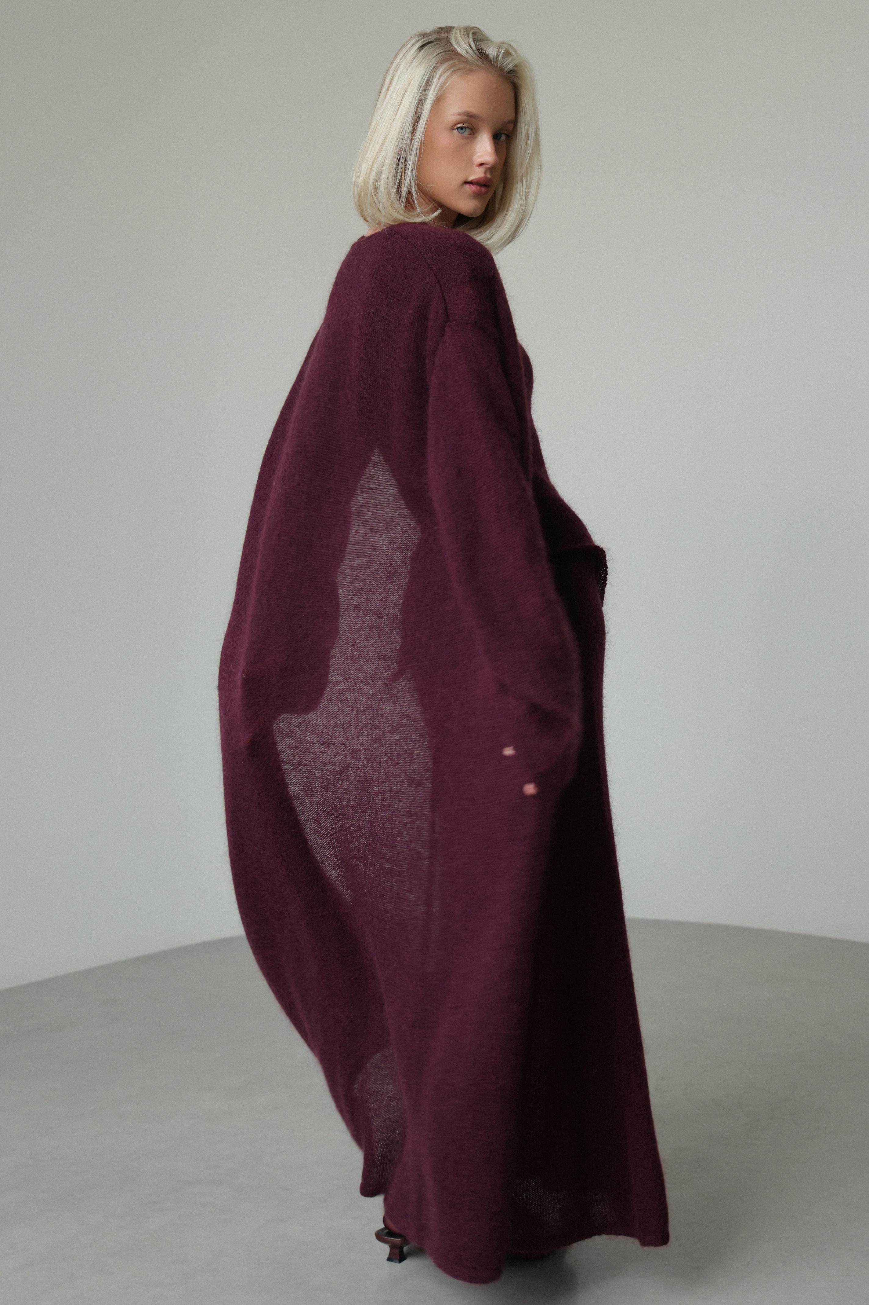 Knit Round Neck Midi Dress With Coat