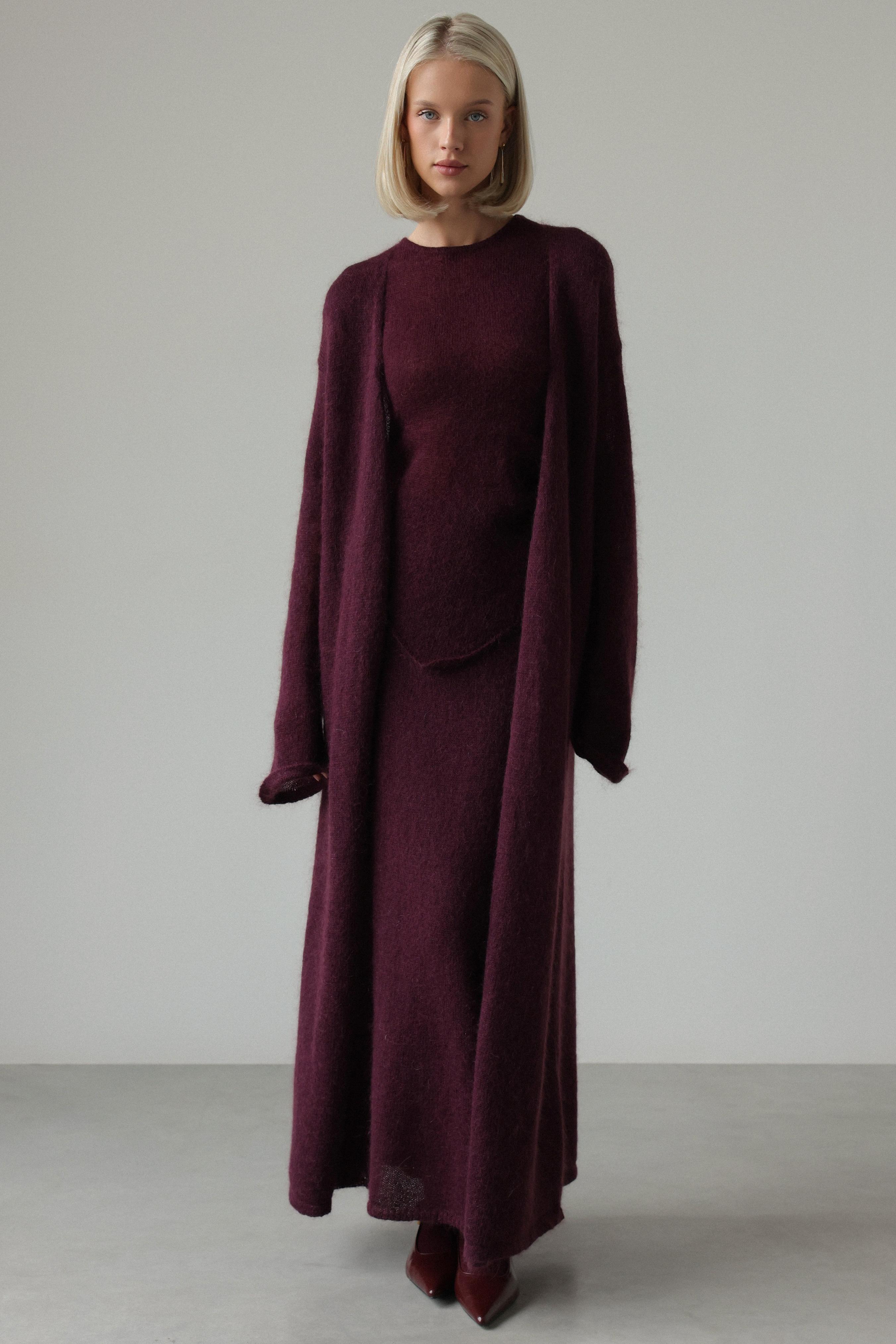 Knit Round Neck Midi Dress With Coat