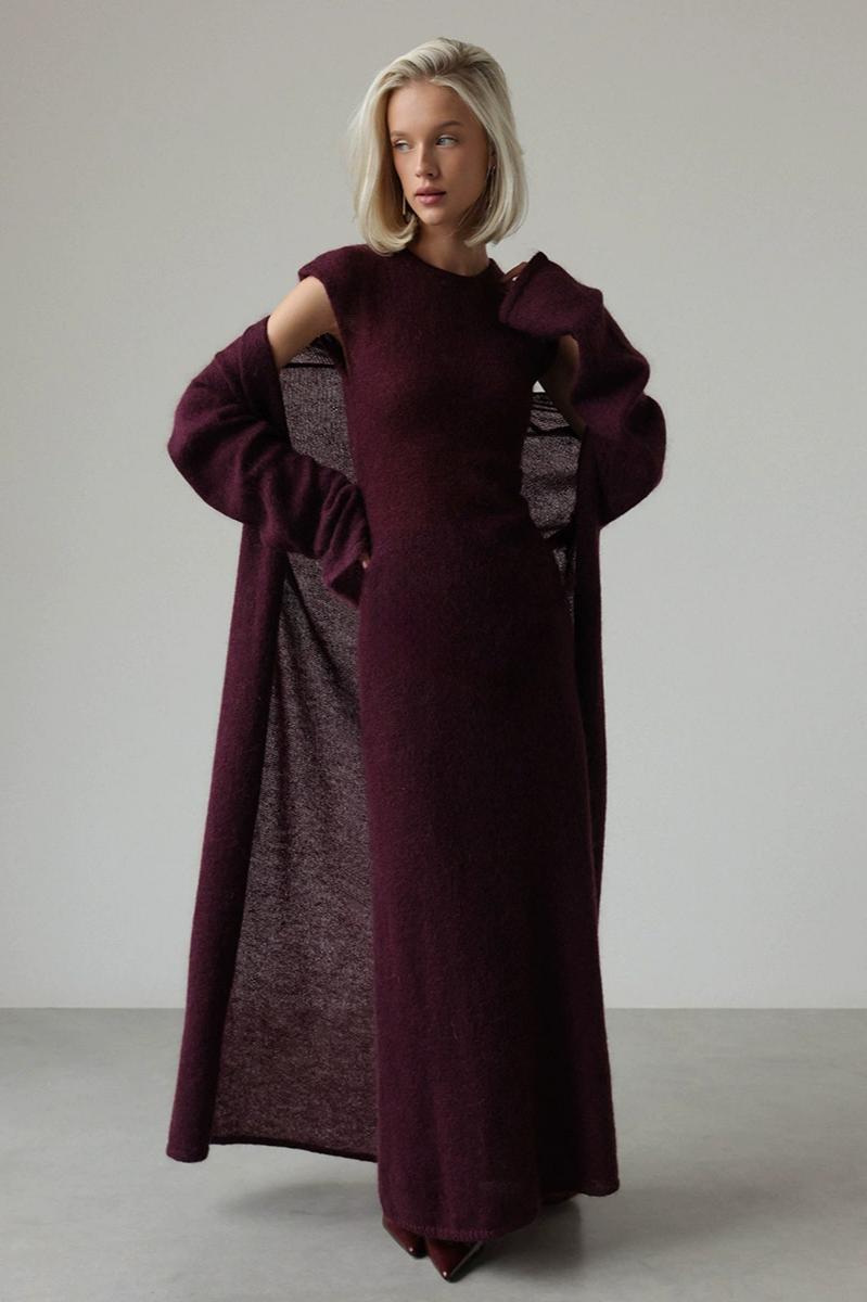 Knit Round Neck Midi Dress With Coat