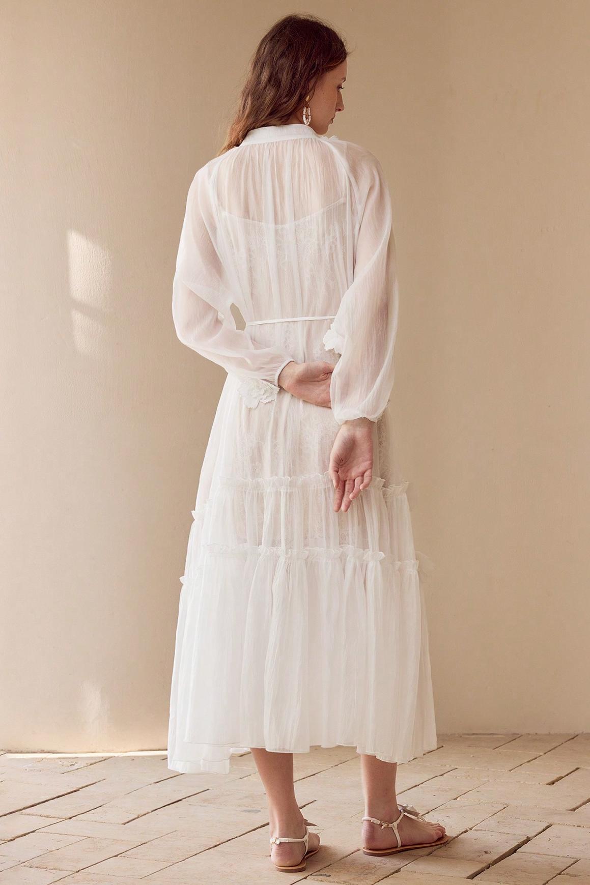 3D Flower Embroidered Button Midi Dress