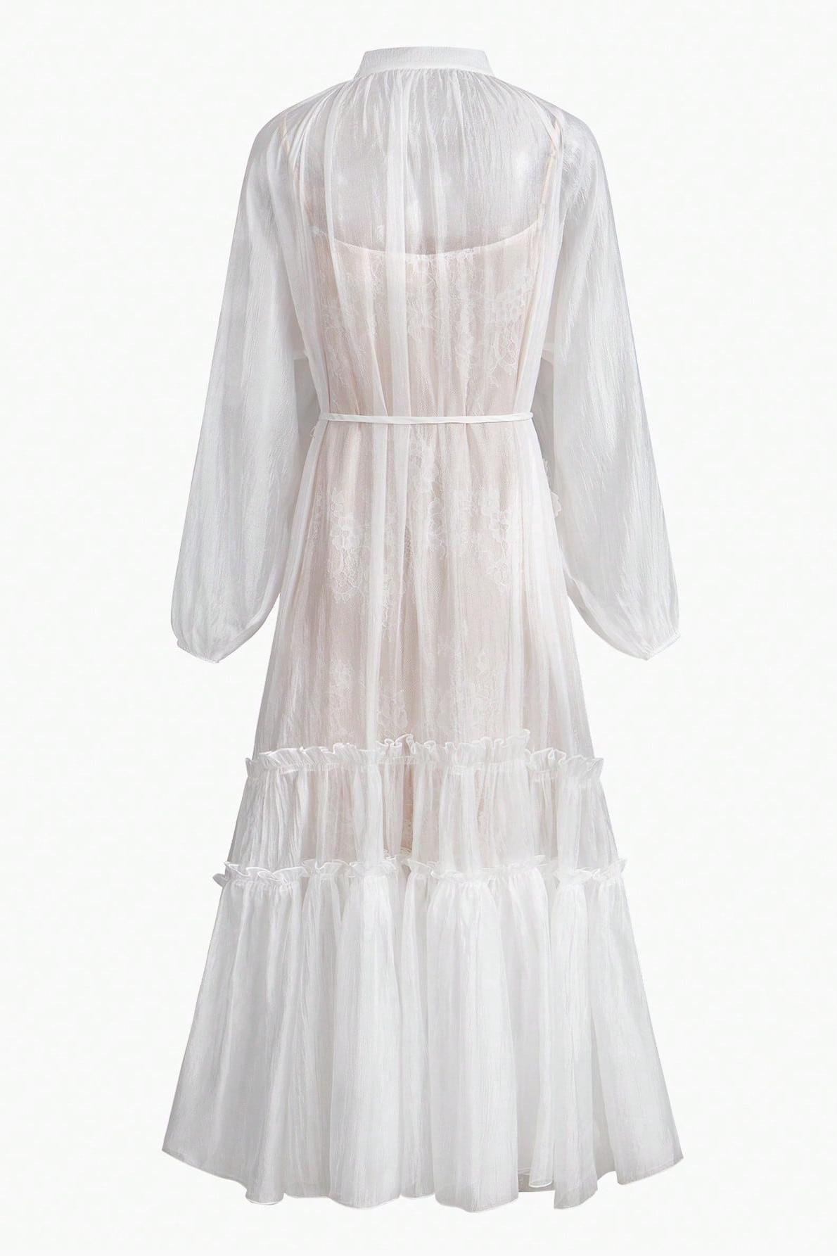 3D Flower Embroidered Button Midi Dress