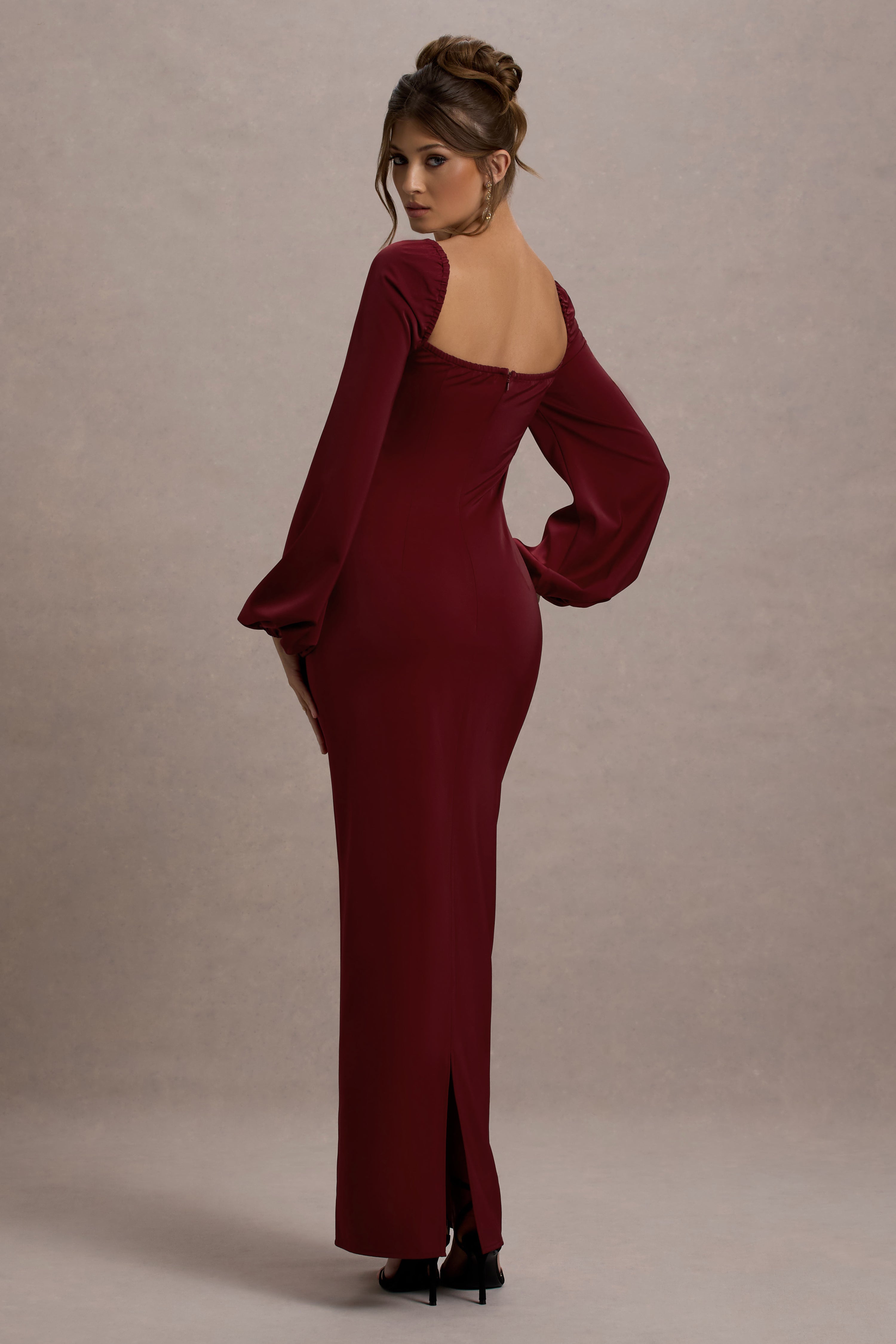 Solid Shirring Square Collar Midi Dress