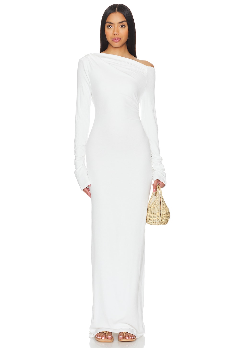 Jersey Skew Collar Long Sleeve Maxi Dress