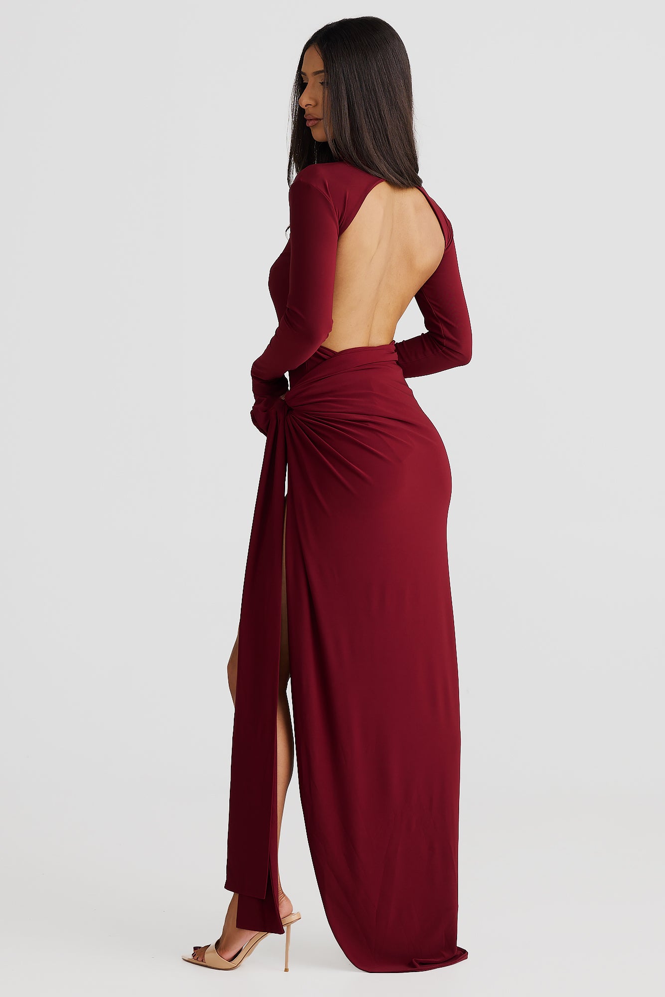 Jersey 3D Flower Slit Maxi Dress