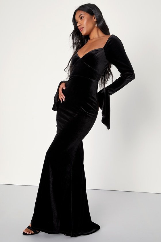 Velvet Ruffle Long Sleeve Maxi Dress