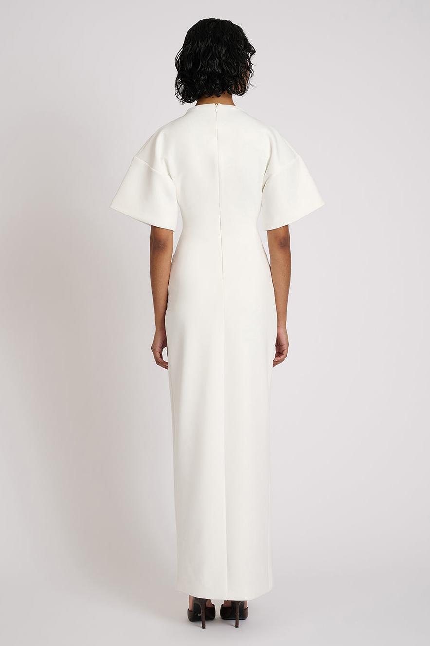 Solid Gathering Metal Button Slit Maxi Dress – JardinVue