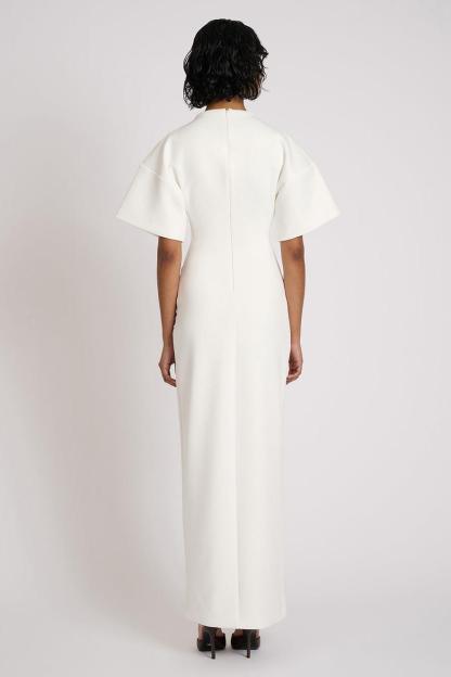 Solid Gathering Metal Button Slit Maxi Dress