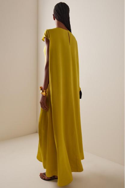 Satin Asymmetrical Sleeve Midi Dress