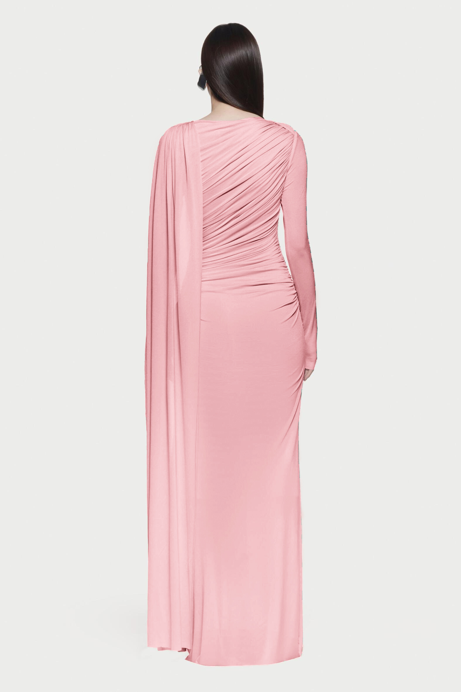 Solid Gathering Metal Button Cape Sleeve Maxi Dress