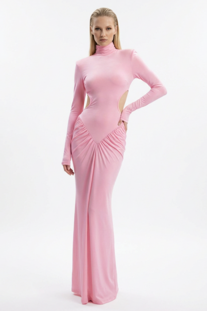 Solid Gathering Cut-Out Maxi Dress