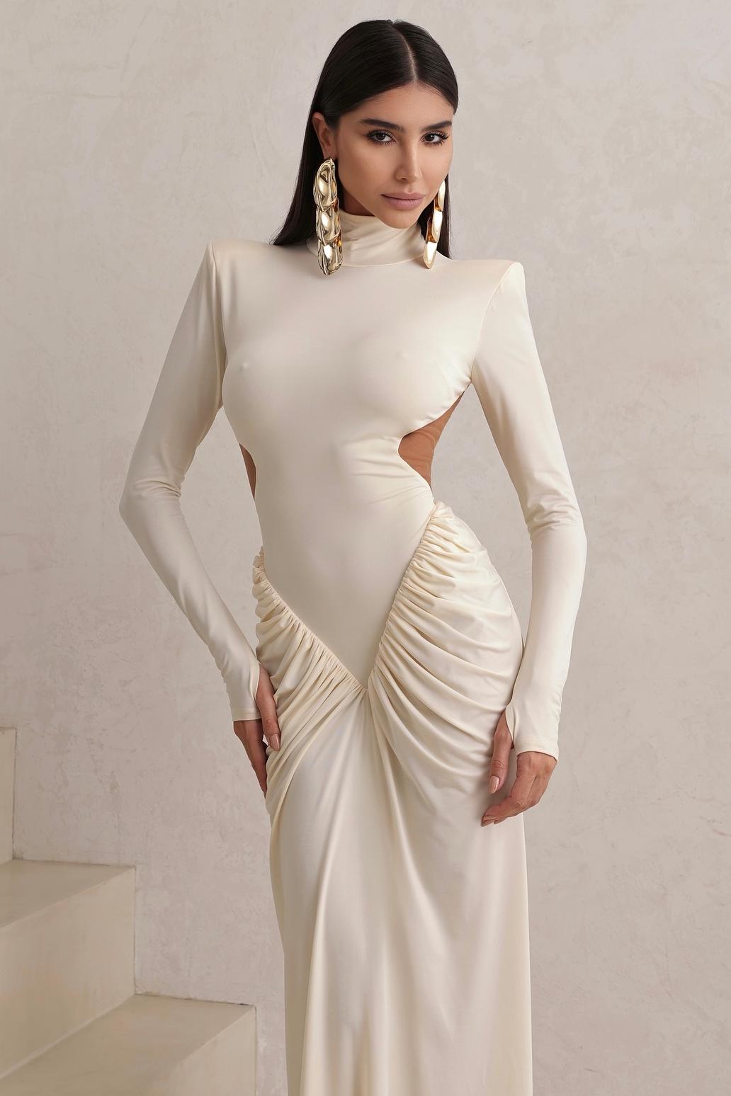 Solid Gathering Cut-Out Maxi Dress