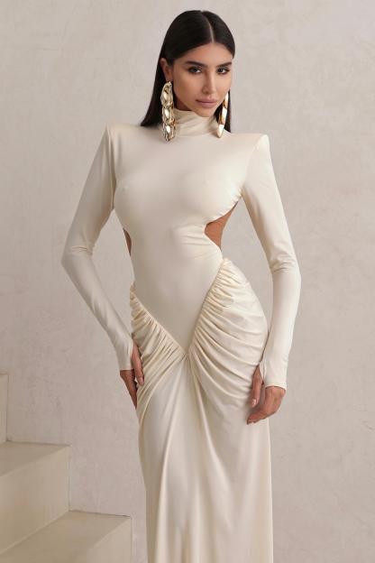 Solid Gathering Cut-Out Maxi Dress