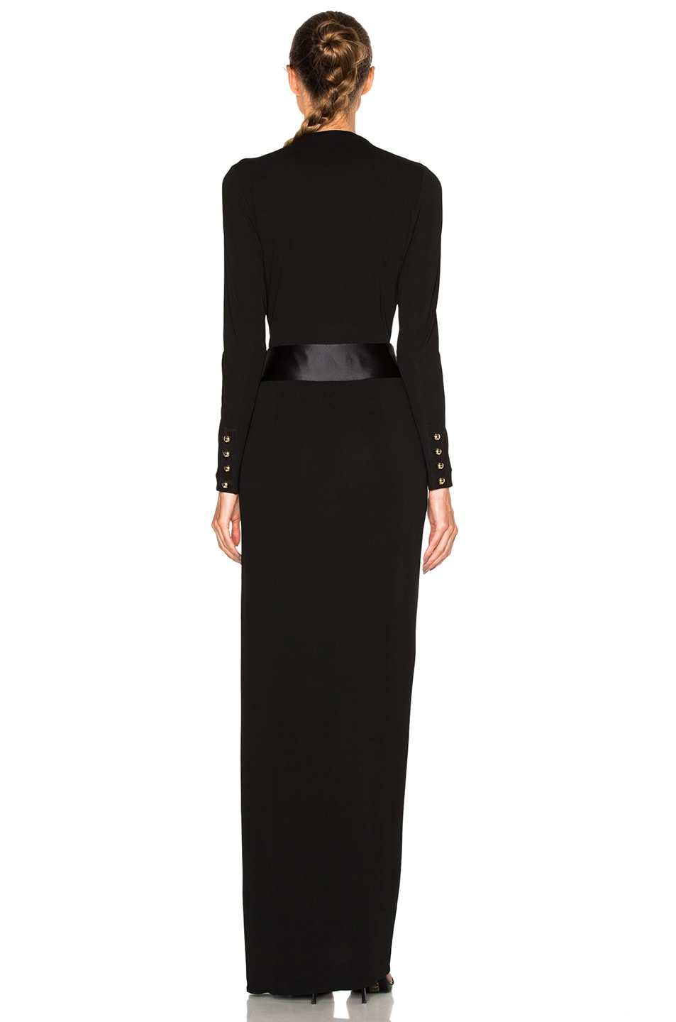 Solid V-Neck Long Sleeve Slit Maxi Dress With Belt