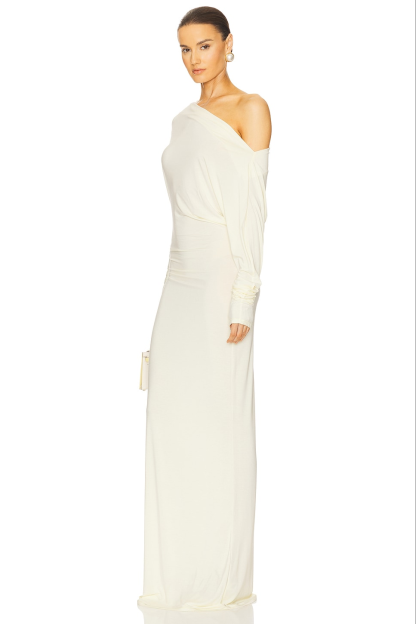 Jersey Solid One Shoulder Maxi Dress