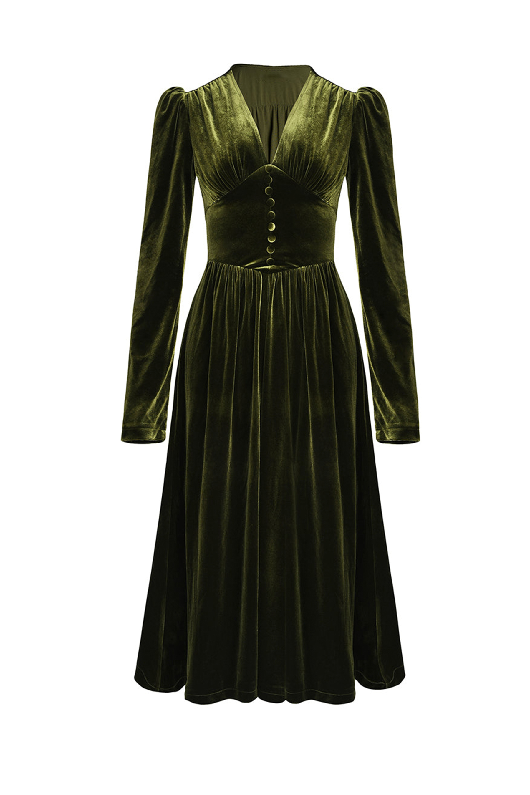 Velvet Button Long Sleeve Midi Dress