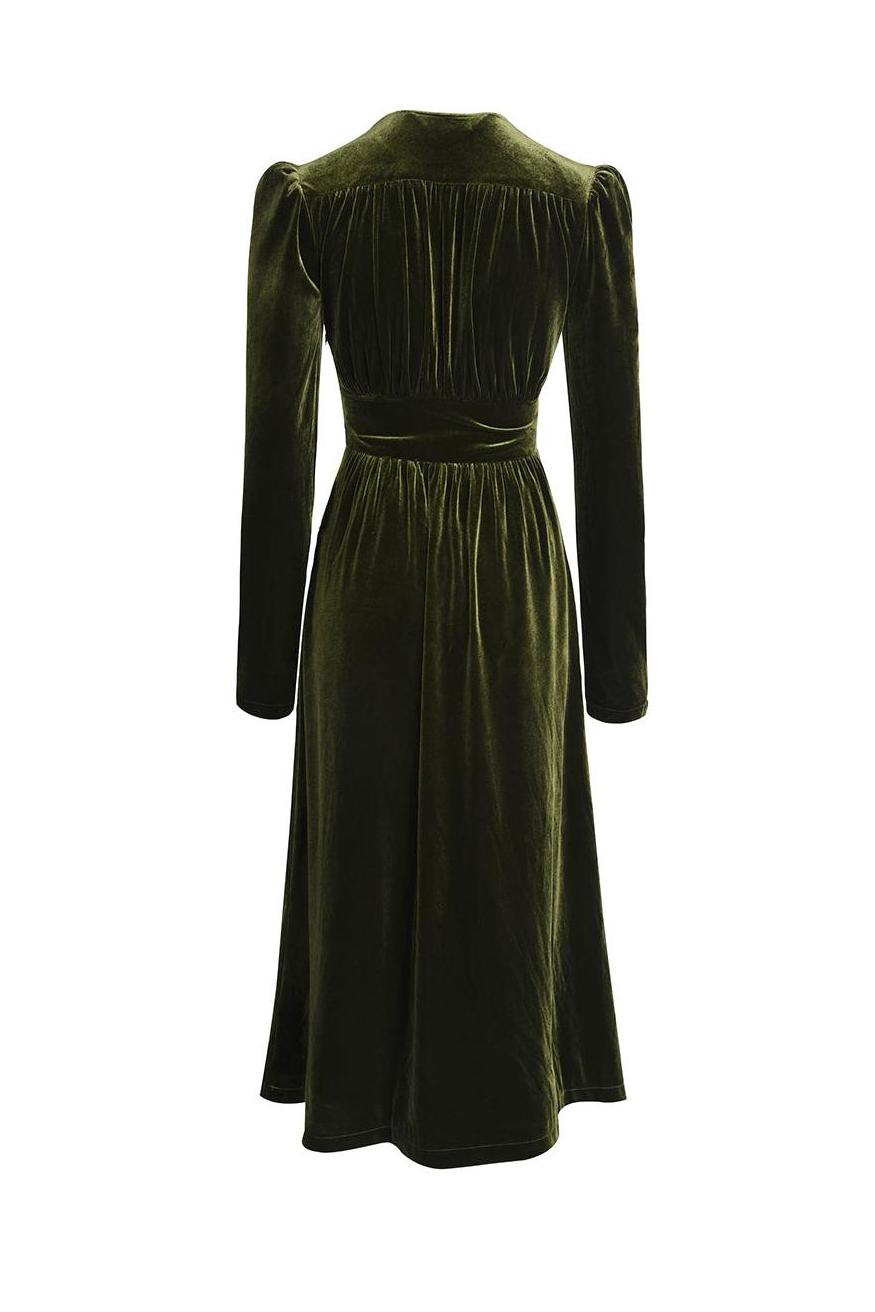 Velvet Button Long Sleeve Midi Dress