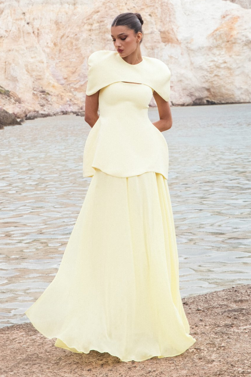 Solid Cape Sleeve Top & High Waist Midi Skirt Set