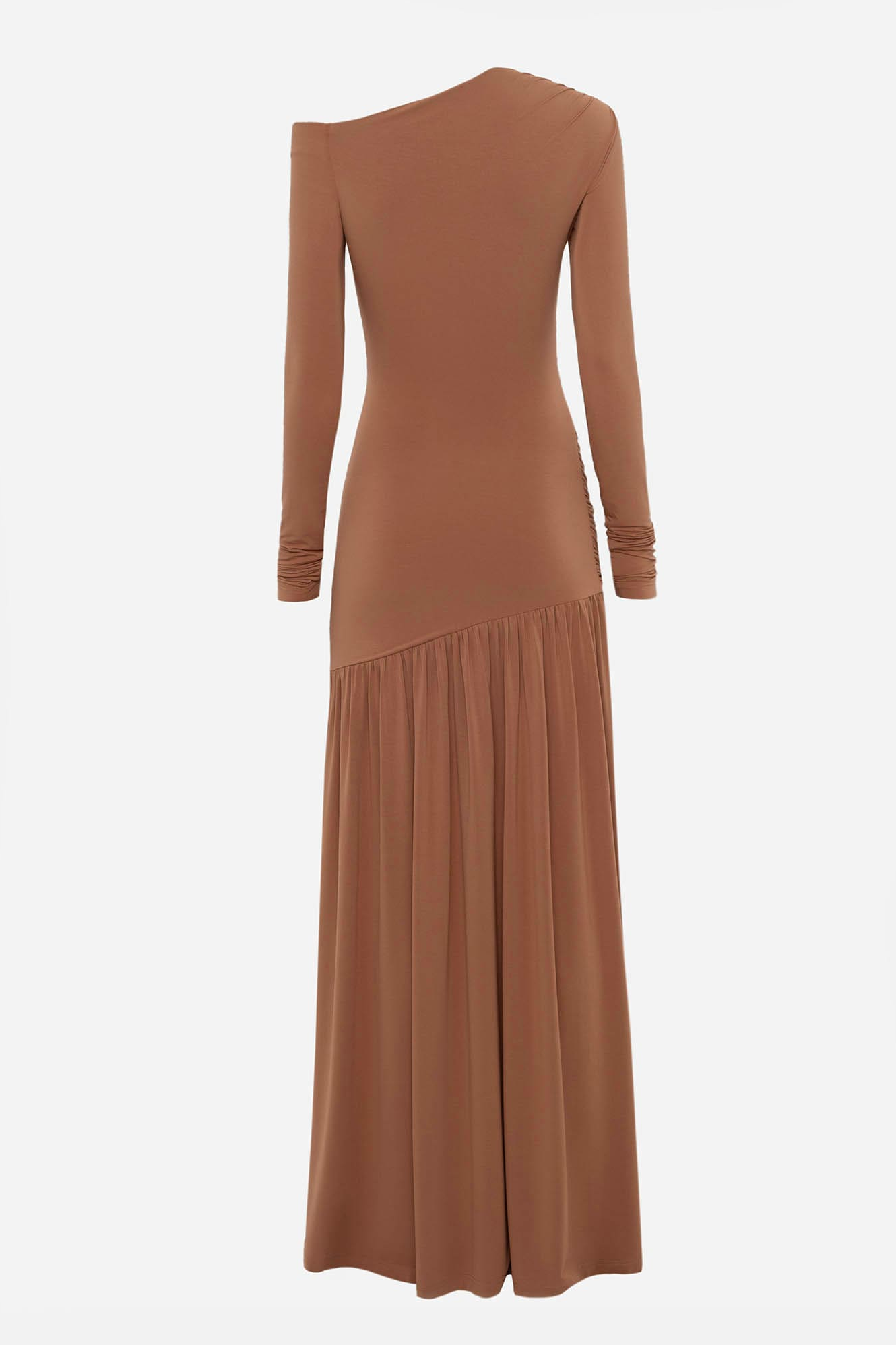 Jersey Gathering Asymmetrical Neck Maxi Dress