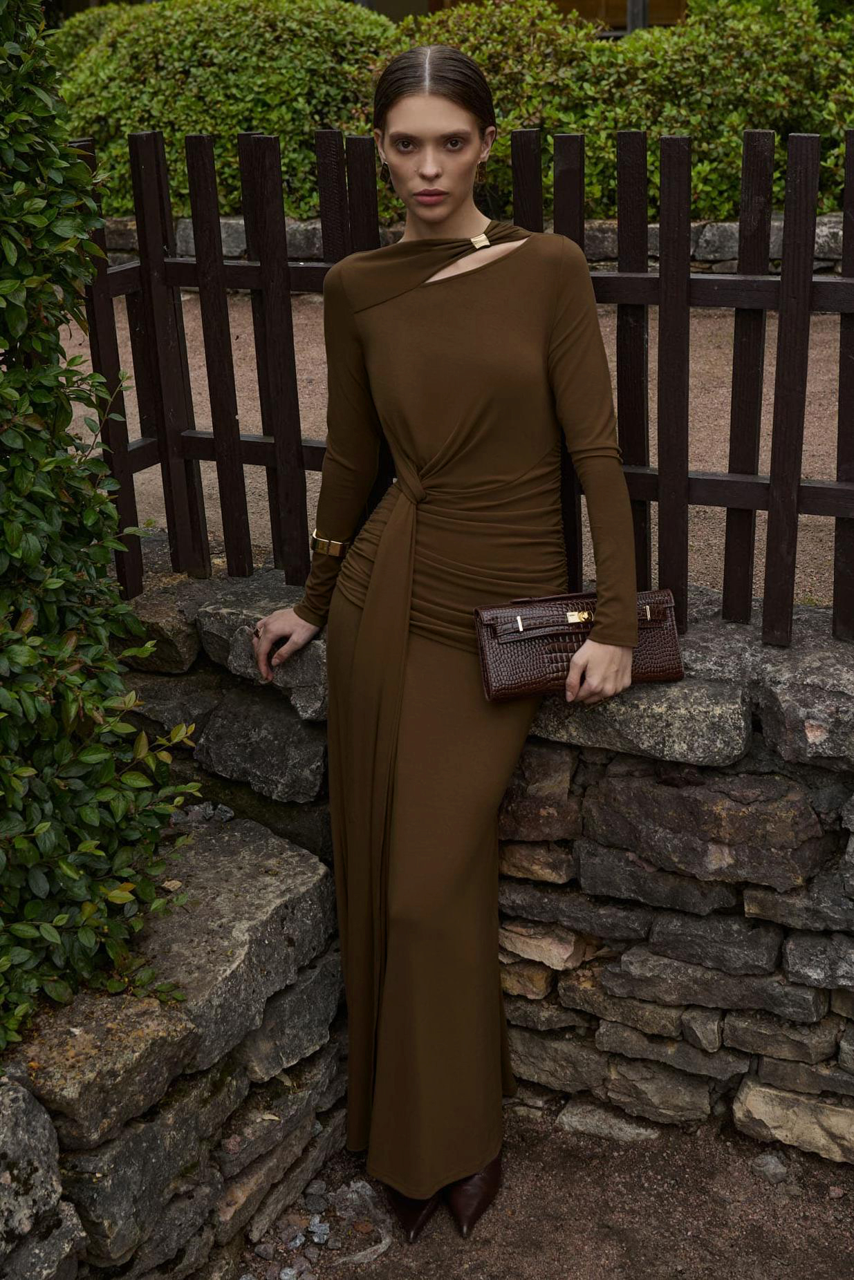 Jersey Gathering Knotted Maxi Dress