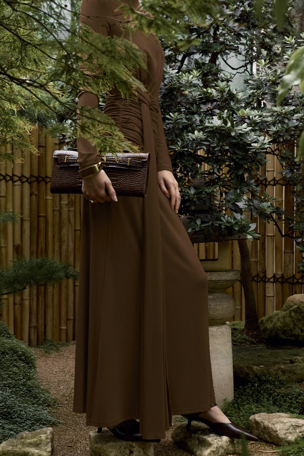 Jersey Gathering Knotted Maxi Dress