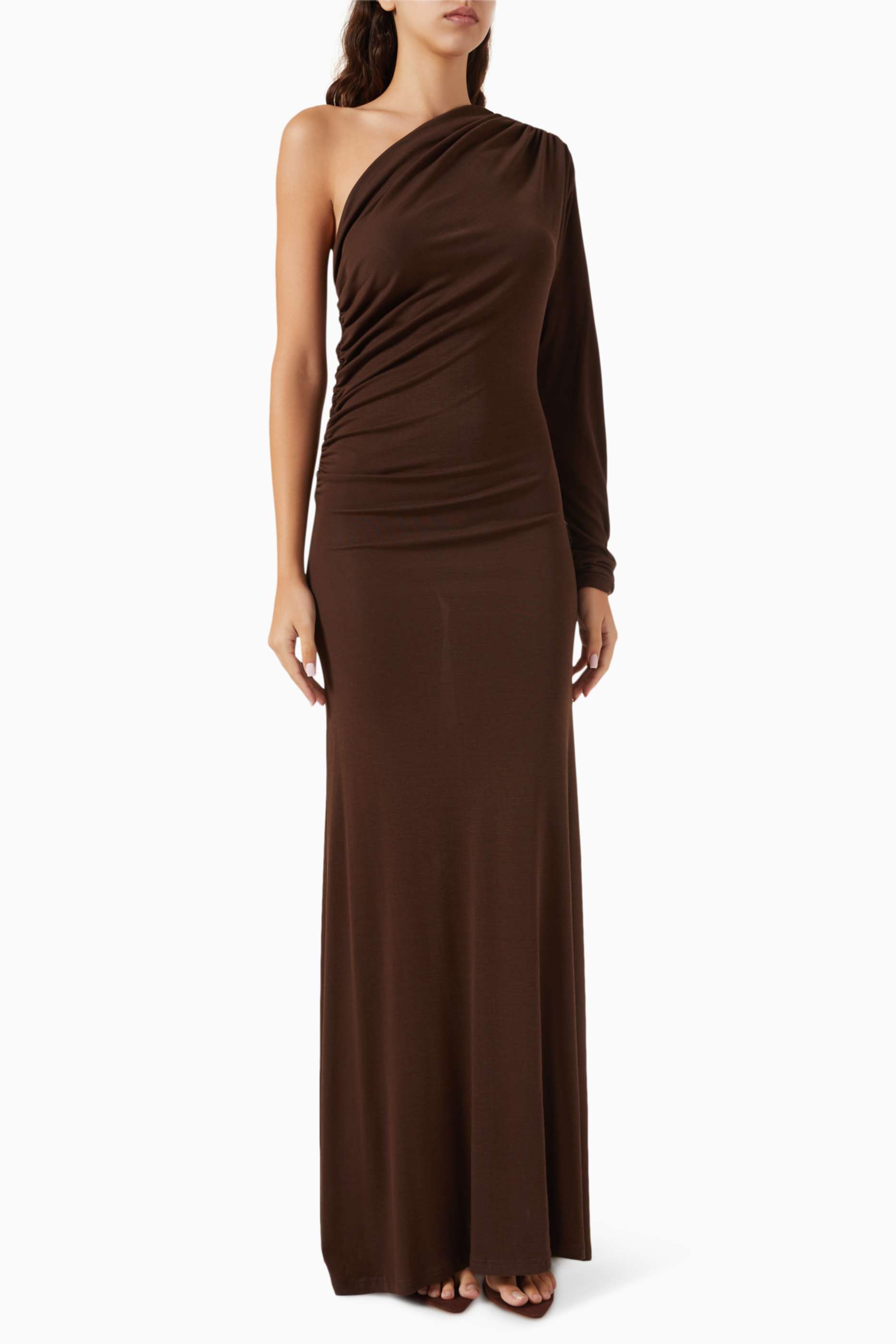 Jersey Solid One Shoulder Maxi Dress