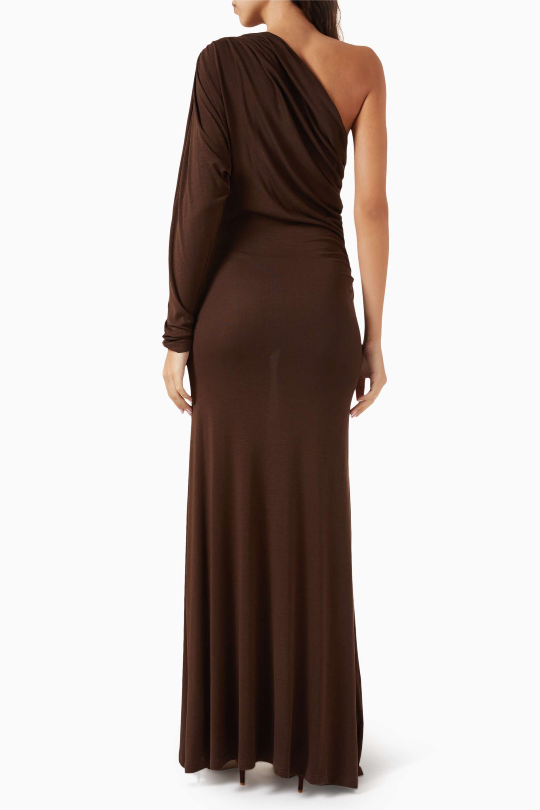 Jersey Solid One Shoulder Maxi Dress