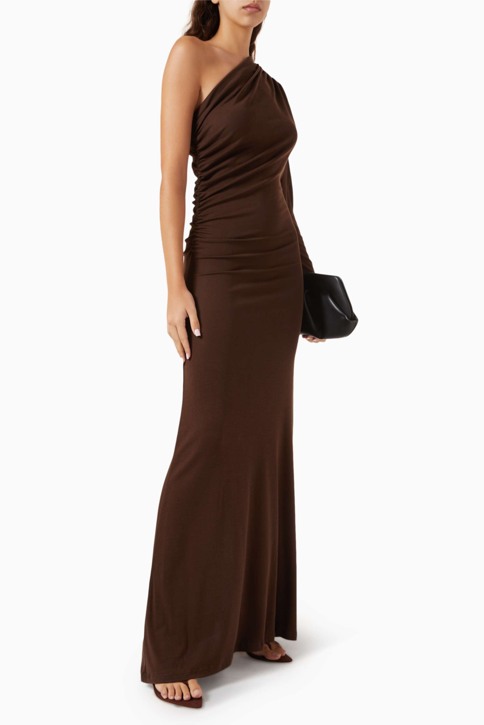 Jersey Solid One Shoulder Maxi Dress