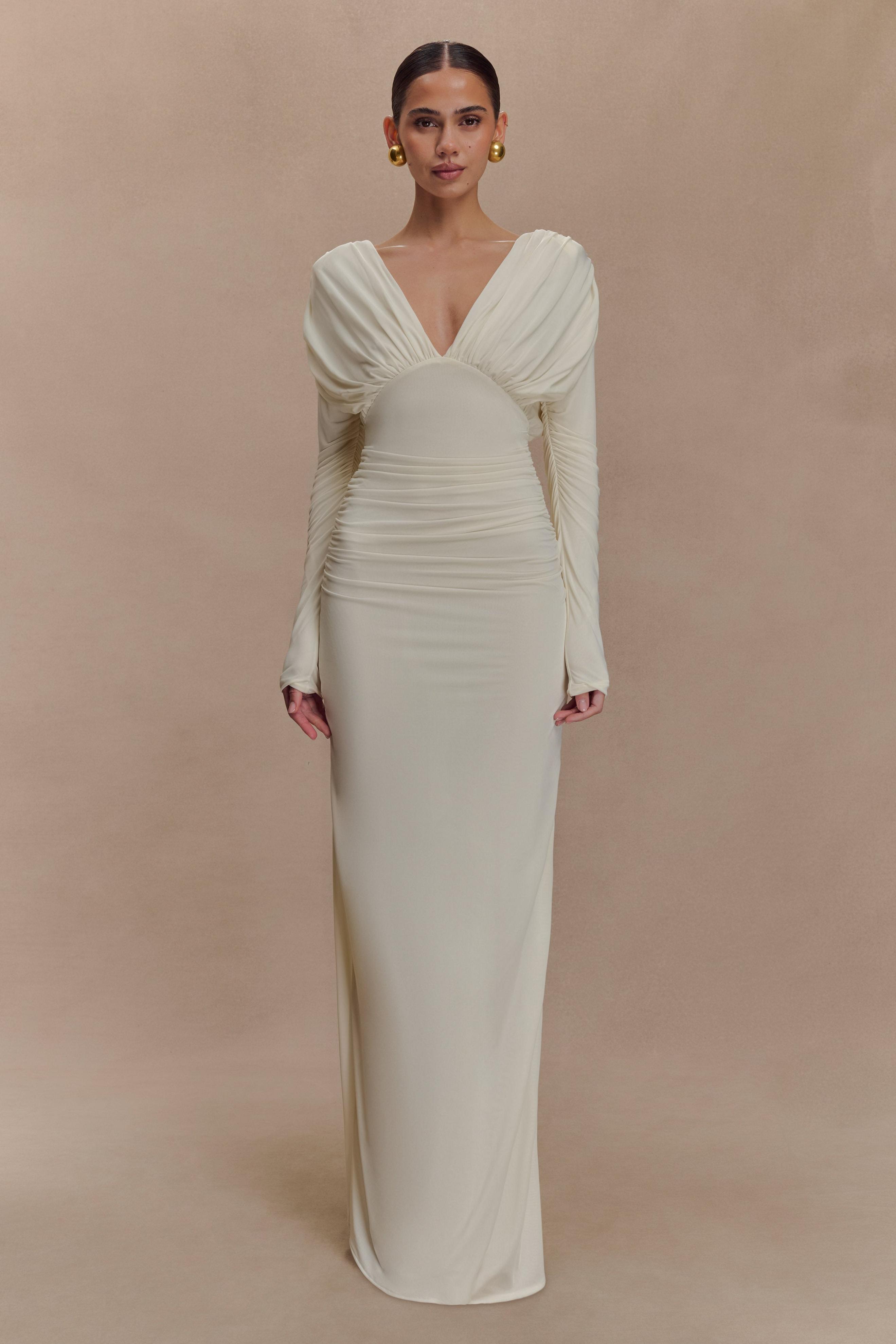 Jersey Gathering Plunge Maxi Dress