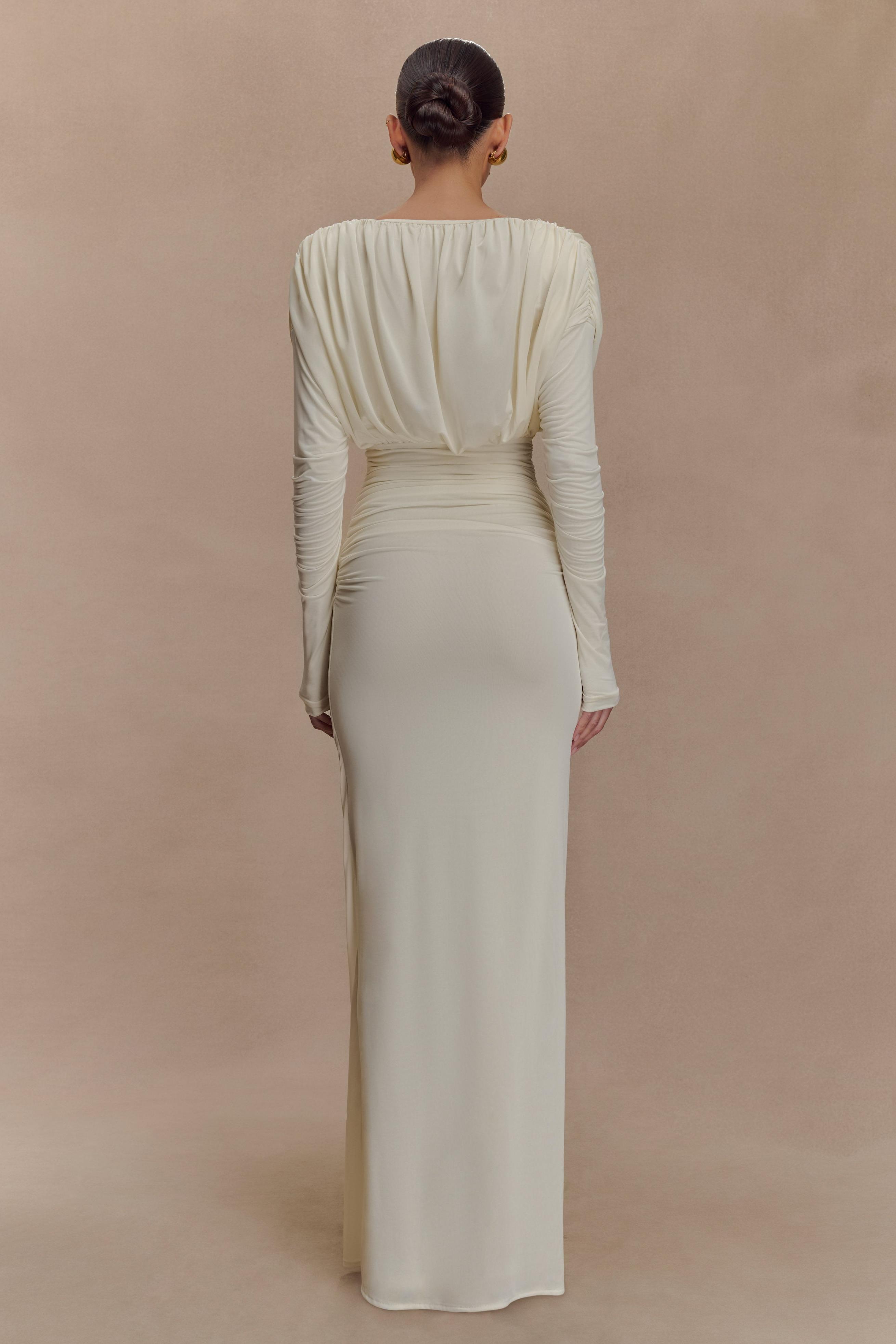 Jersey Gathering Plunge Maxi Dress