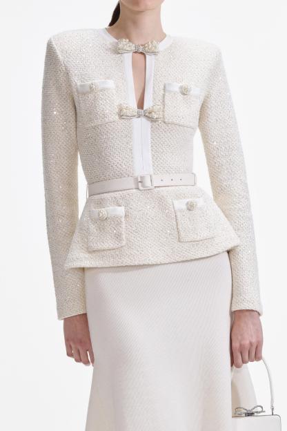 Faux Pearl Bow Top & Mid Waist Midi Skirt Set