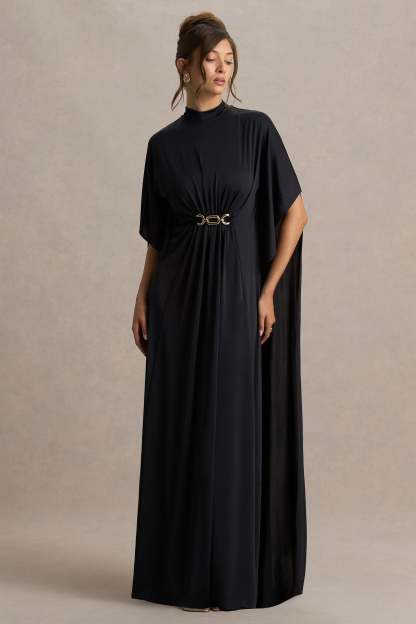 Jersey Metal Embellishment Gathering Maxi Dress
