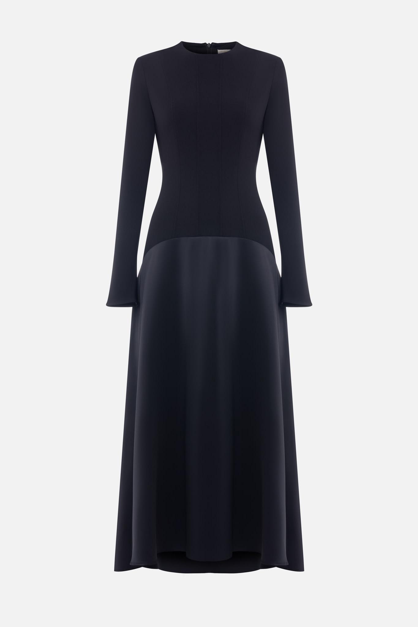 Satin Splicing Long Sleeve Maxi Dress