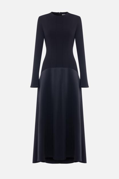 Satin Splicing Long Sleeve Maxi Dress