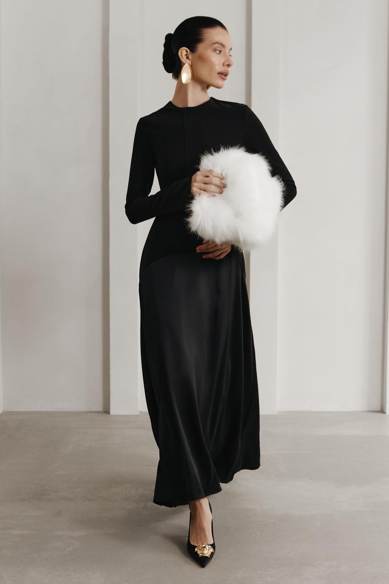 Satin Splicing Long Sleeve Maxi Dress