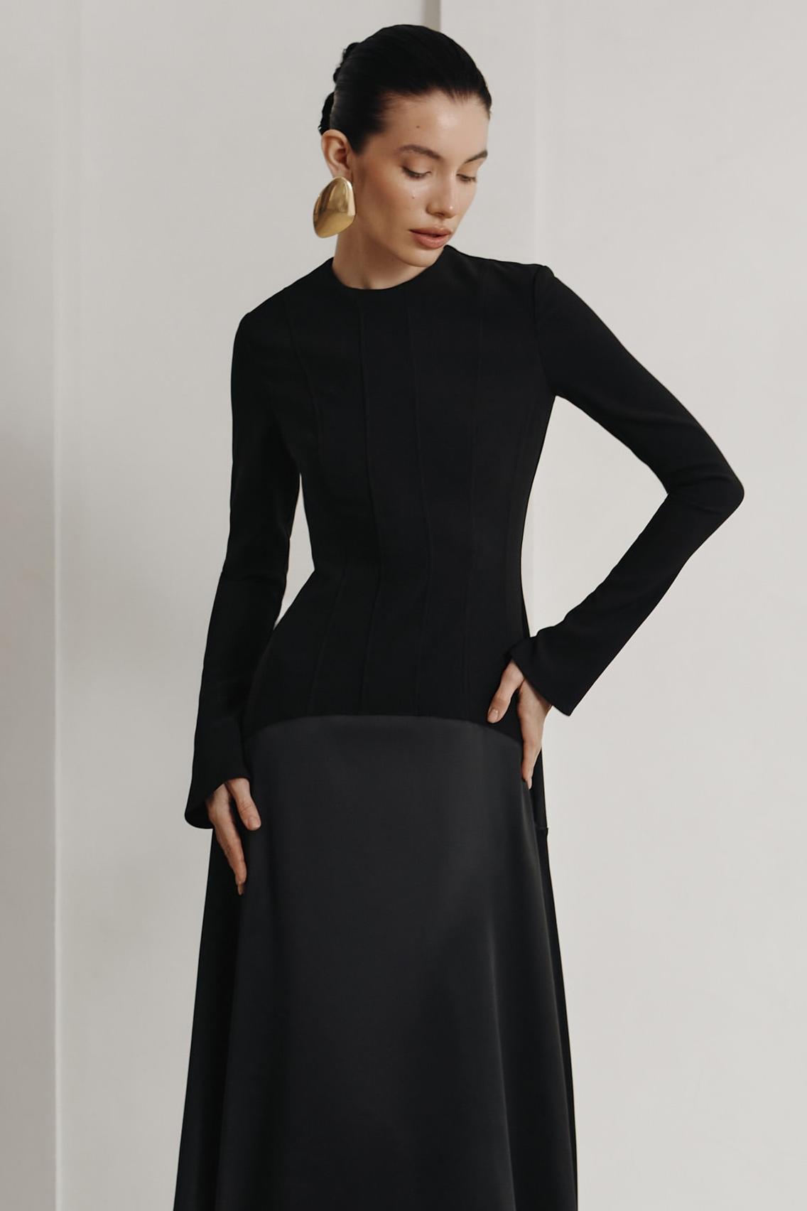 Satin Splicing Long Sleeve Maxi Dress