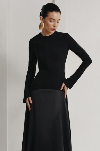 Satin Splicing Long Sleeve Maxi Dress
