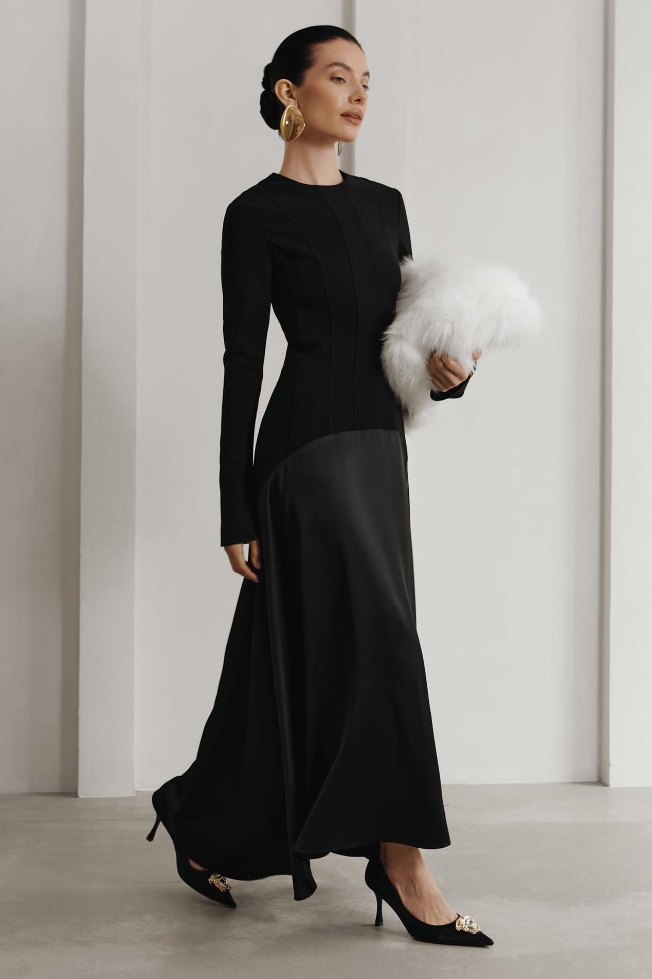 Satin Splicing Long Sleeve Maxi Dress