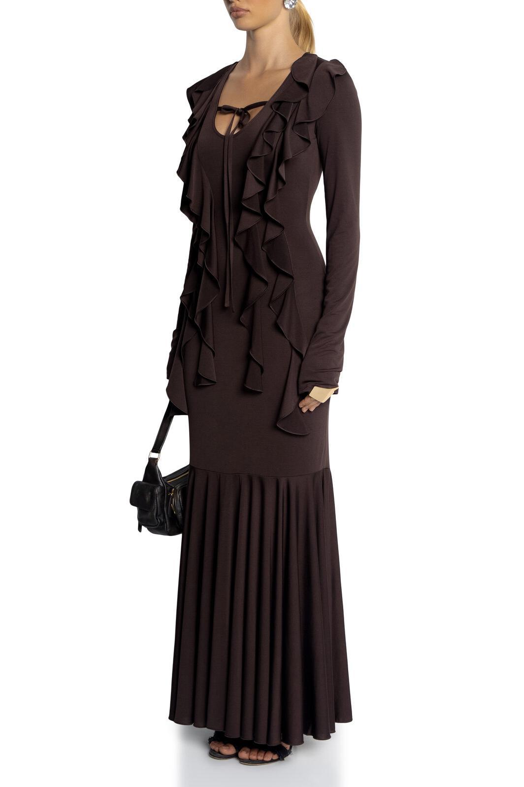 Jersey Frill Lace-Up Maxi Dress