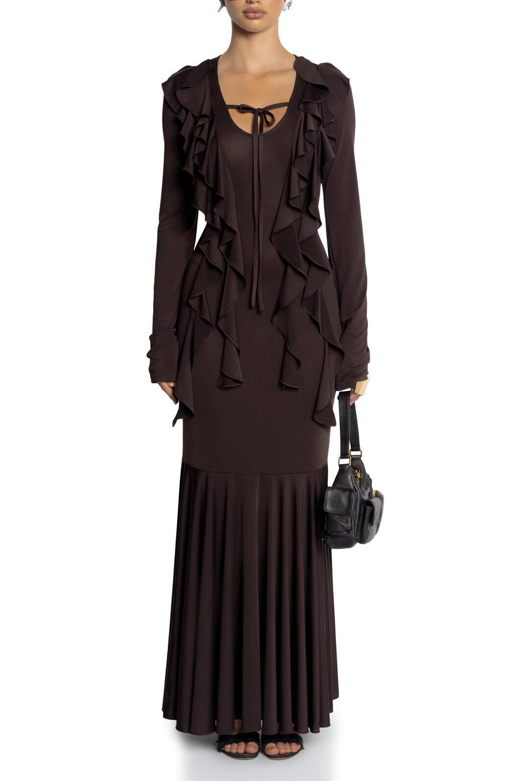 Jersey Frill Lace-Up Maxi Dress