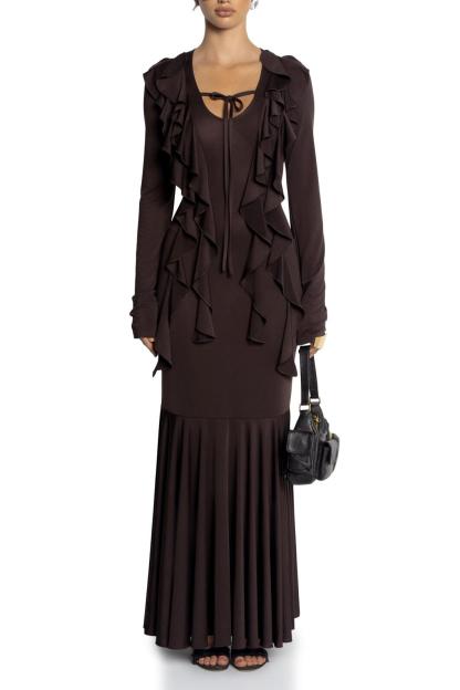 Jersey Frill Lace-Up Maxi Dress