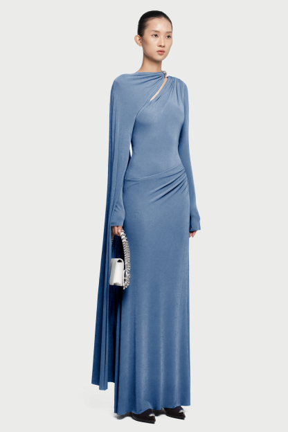 Jersey Metal Embellishment Asymmetrical Maxi Dress