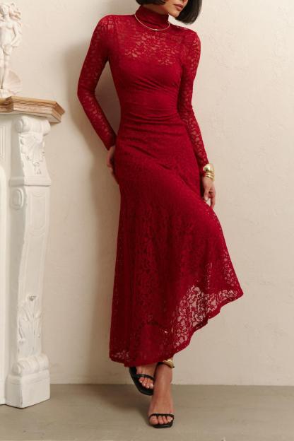 Lace High Neck Long Sleeve Maxi Dress
