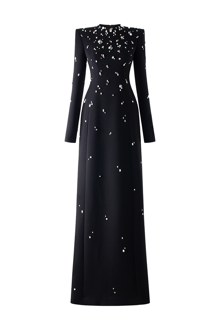 Rhinestone Rivets Long Sleeve Maxi Dress