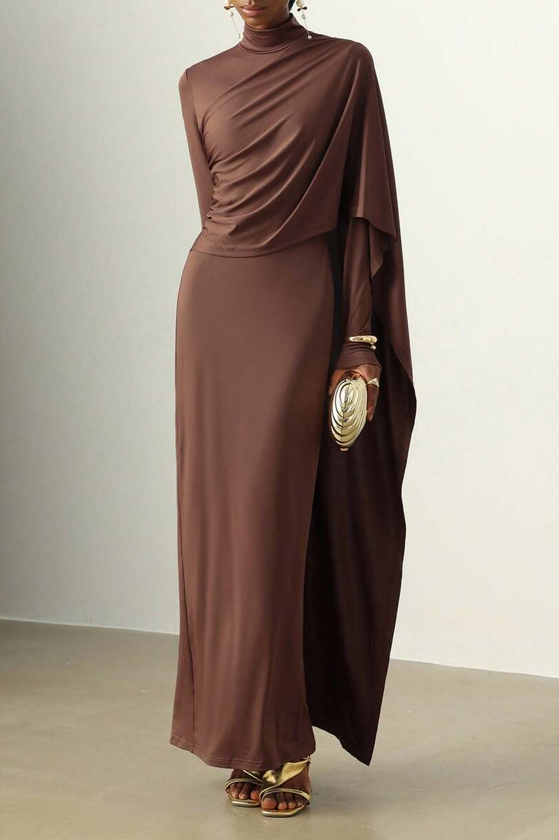Jersey Long Sleeve Cape Maxi Dress