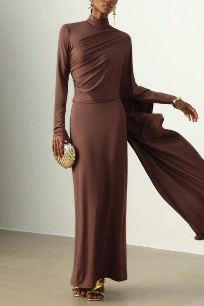 Jersey Long Sleeve Cape Maxi Dress