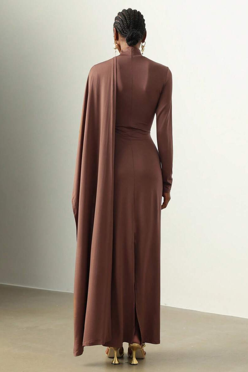 Jersey Long Sleeve Cape Maxi Dress