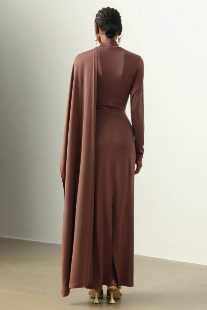 Jersey Long Sleeve Cape Maxi Dress
