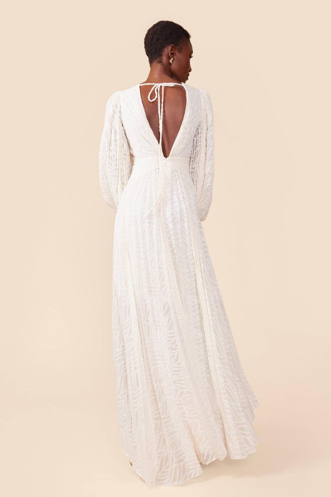 Jacquard Pleated Lantern Sleeve Maxi Dress