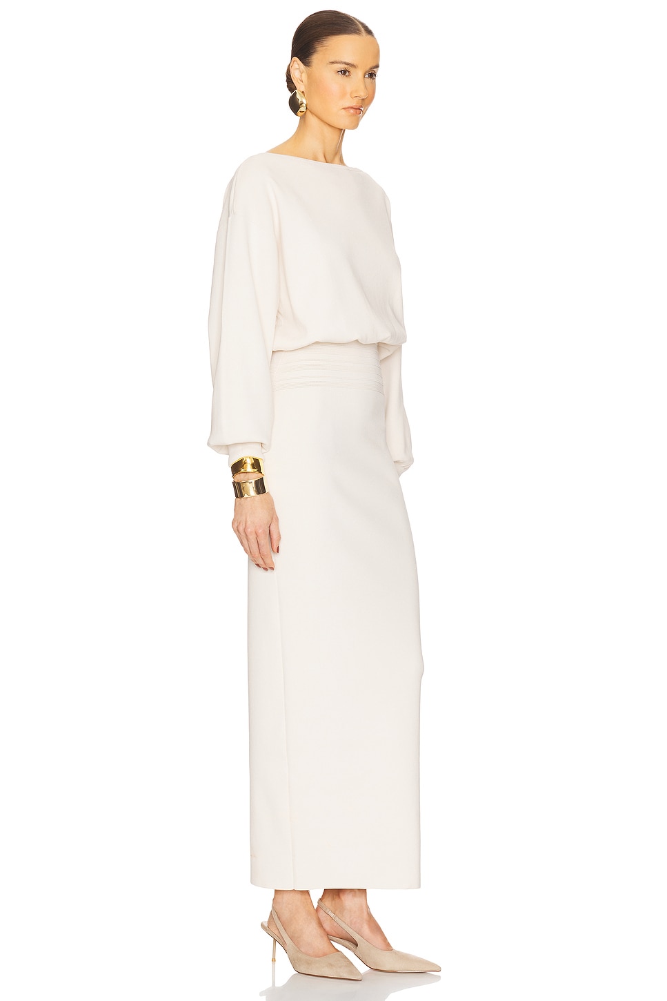 Solid Long Sleeve Slit Maxi Dress