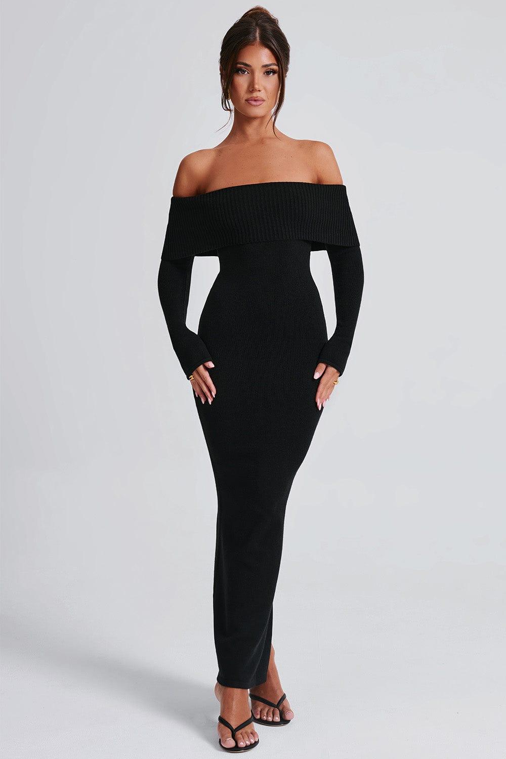 Knit Off-Shoulder Long Sleeve Maxi Dress